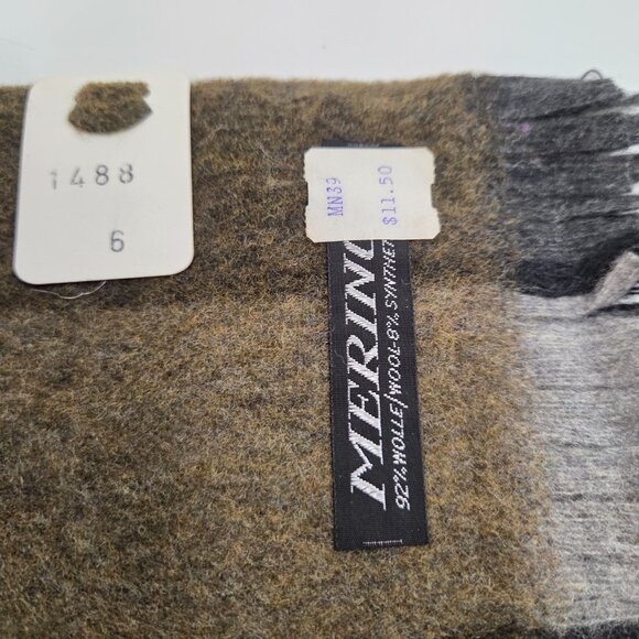 Vintage 92% Merino Wool Brown Plaid Scarf NWT - Picture 3 of 7